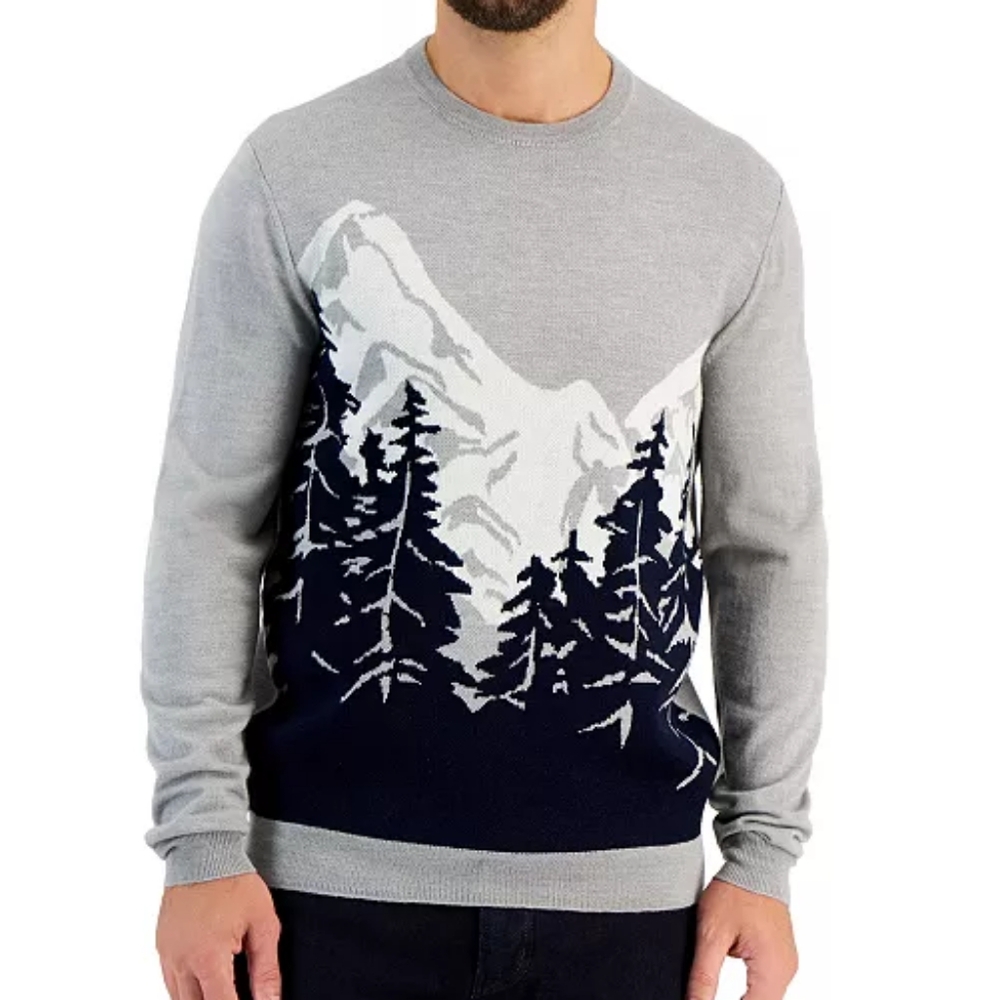 Club Room Men's Merino Knit Mountain Long Sleeve Crewneck Sweater XL NWT